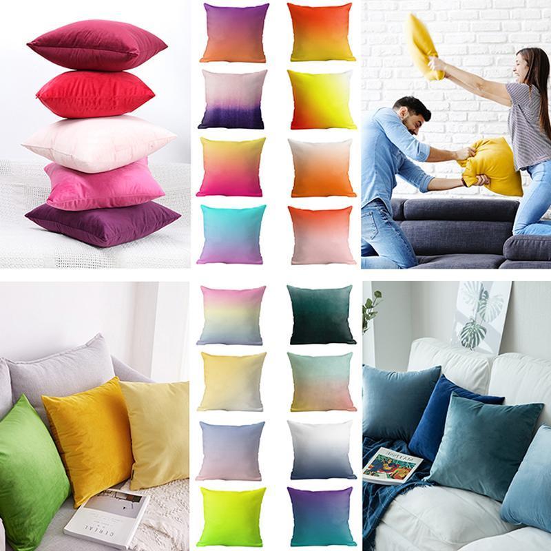 

Velvet Cushion Cover Gradient Color Shiny Pillow Cover for Living Room Sofa Blue Decorative Pillows Nordic Housse de Coussin1, As picture