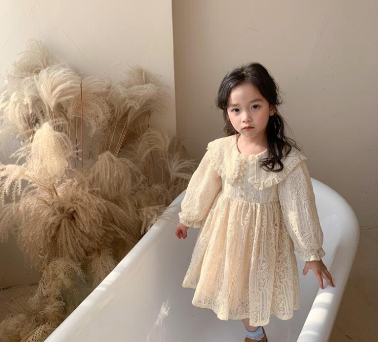 

Retail New 2021 Spring Baby Girls Fairy Beading Lace Dress , Girls Princess Sweet Clothes 2-7T, As pic