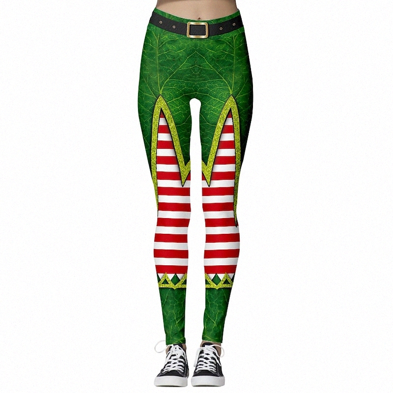 Women's Fashion Casual / Sporty Leggings Elastic Waist Print Full Length Pants Christmas Yoga Stretchy Stripe Christmas Comfort Mid Waist Slim