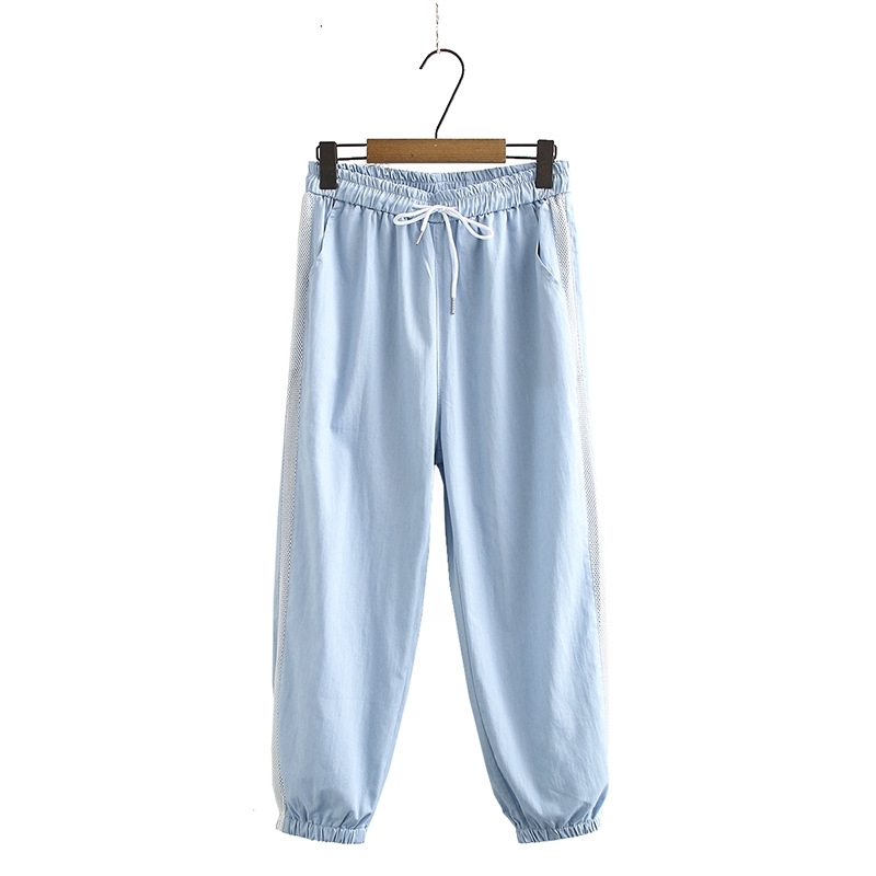 

Size 2xl-5xl Plus Female Elatic Waistline Wide Waist Casual Striped Side Sports Pants Have Blue Jeans 4gi7, Sky blue