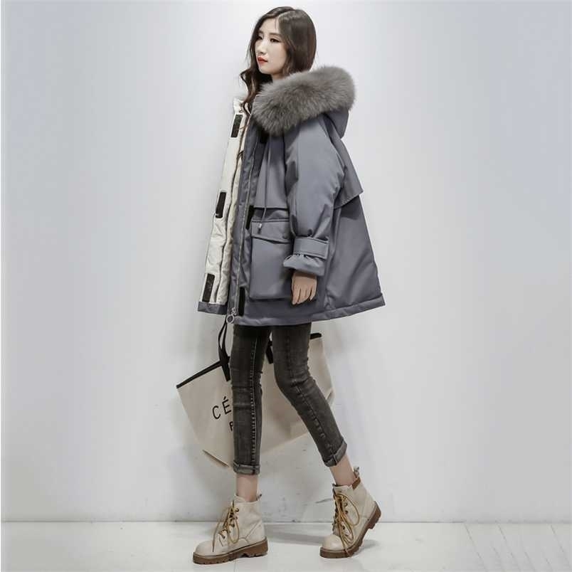 

Women Down Jackets Coat Winter Fashion Baggy Thick Warm Bubble Oversized Puffer Ladies Coat Parker Cotton Padded Jackets Outwear 211230, Navy blue