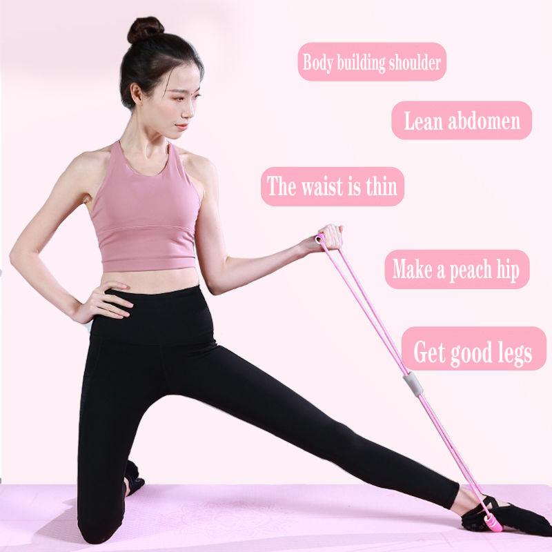 

8 Word Tensioner Back Stretch Belt Home Training Device Elastic resistance bands Exercise Fitness Equipment Elastique Fitness, Pink