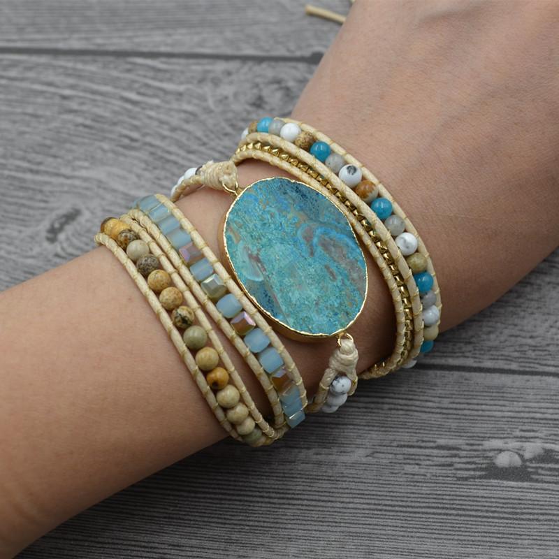 

Charm BraceletsLIFE Hand-Woven Bohemian Bracelet Vintage Natural Stone Lava Beads Multi-Layer Leather Wrap Jewelry For Women Gifts