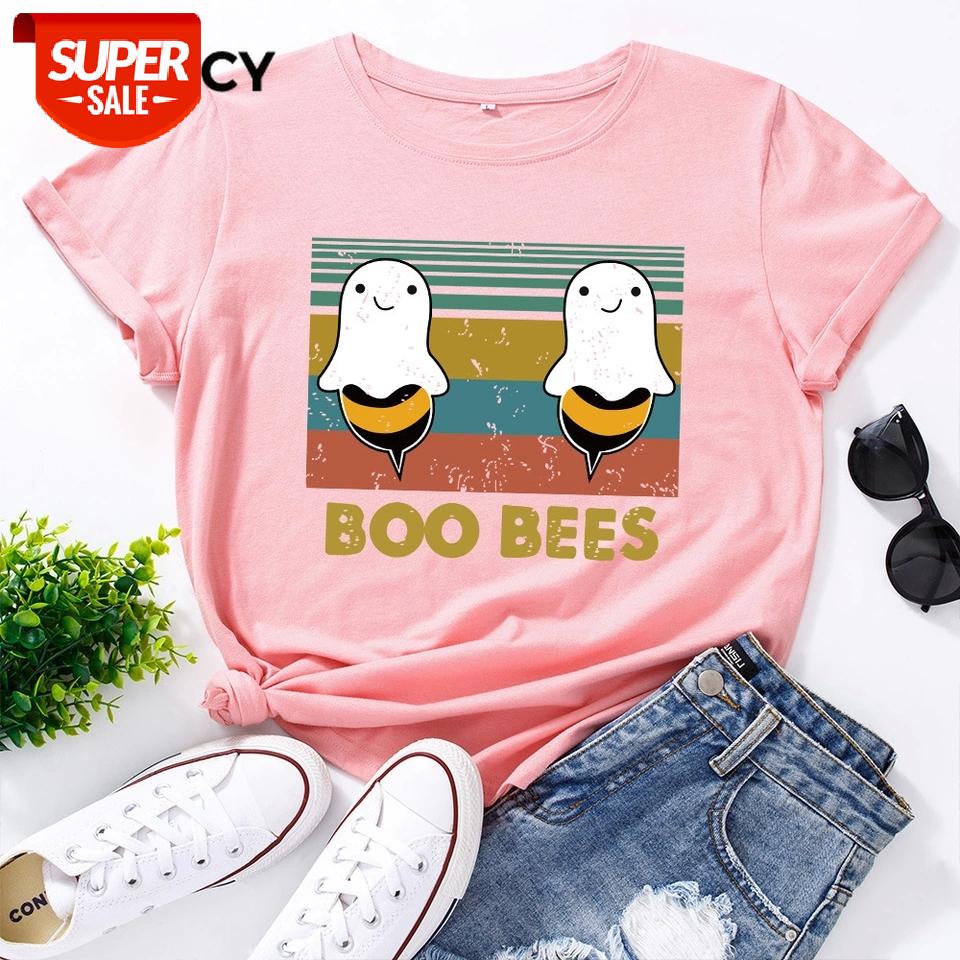 

JFUNCY 100% Cotton Women's T-shirt Cute Creative Bee Print Graphic Tees Female T Shirt Women Tops Plus Size Short Sleeve Tshirt #DA6R, White