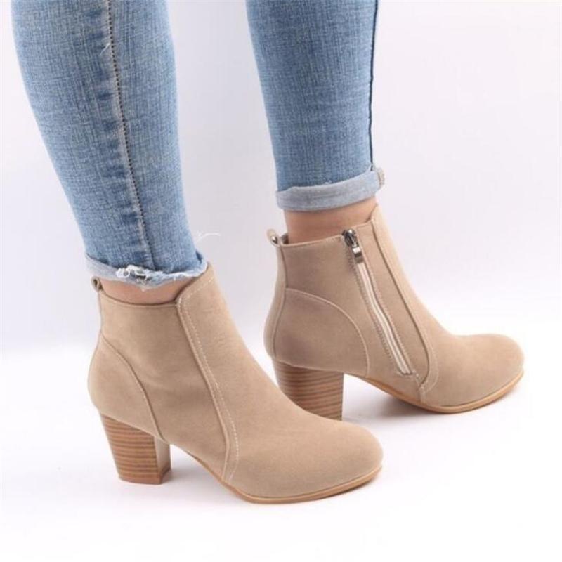 

Women Boots Ladies Female Brand Fashion Casual Designer High Heels Suede Leather Ankle Fur Winter Shoes Woman Snow Boots1, Beige