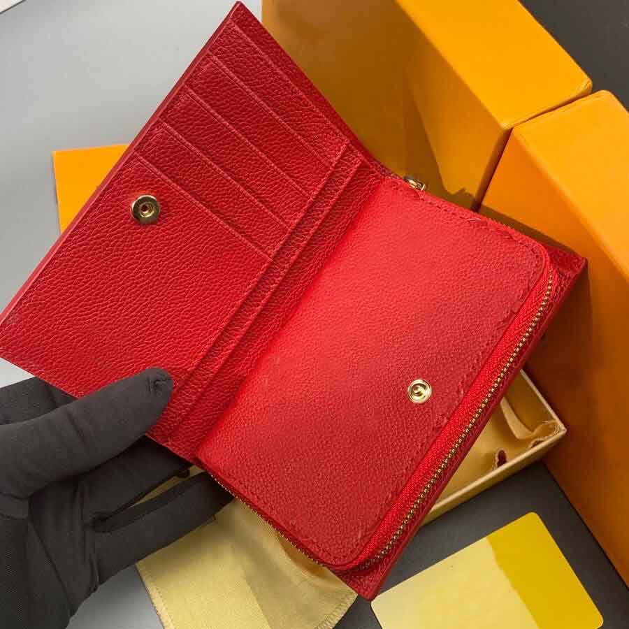

fast shpping wholesale lady red short wallet multicolor designers coin purse card holder original box women classic zipper pocket 13.5x9.5cm, Black;red