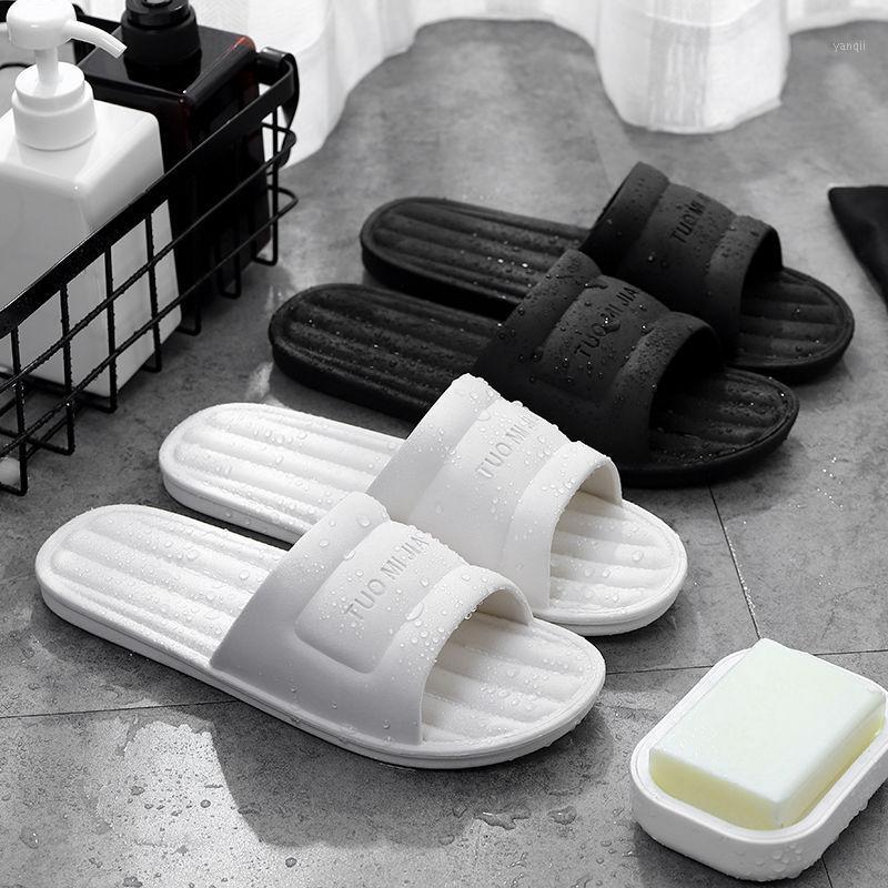 

New Home Slippers Female Summer Home Indoor Slip Bathroom Shower Soft Sandals and Slippers Couple1, Black