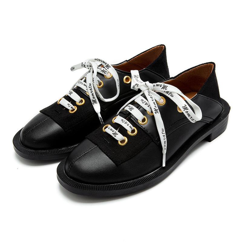 

2021 Woman Genuine 22-24.5 in Length Women's Retro English Stitching Laced Moccasins Shoes JXR9, Black