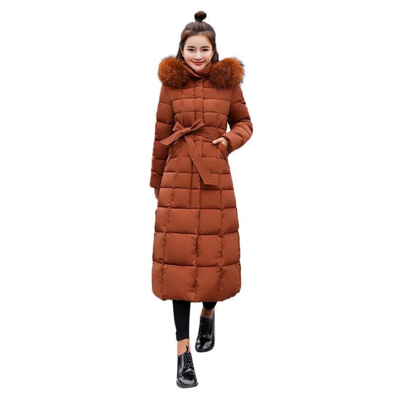 

Women Outerwear Fur Hooded Coat Long Cotton-padded Jackets Pocket Coats Solid Color Fur Hooded Long Lace-up Cotton Jacket, Gray