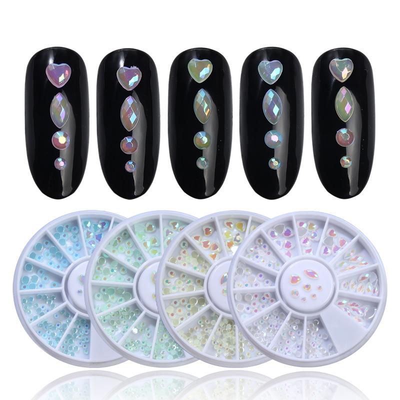 

ELESSICAL Candy Color AB Rhinestones Strass Nail Art Decorations 3D Nails Accessories Flatback Half Beads Nail Gems For Manicure