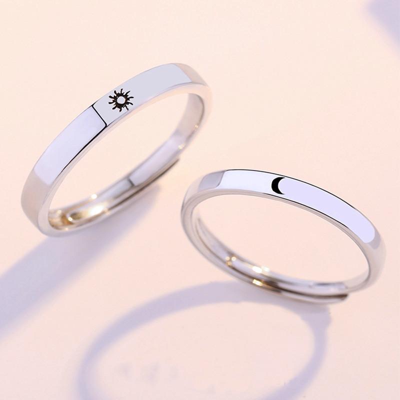 

Trendy Female Black Enamel Wedding Ring Charm Silver Color Open Ring Dainty Star Moon Affection Engagement Rings For Women
