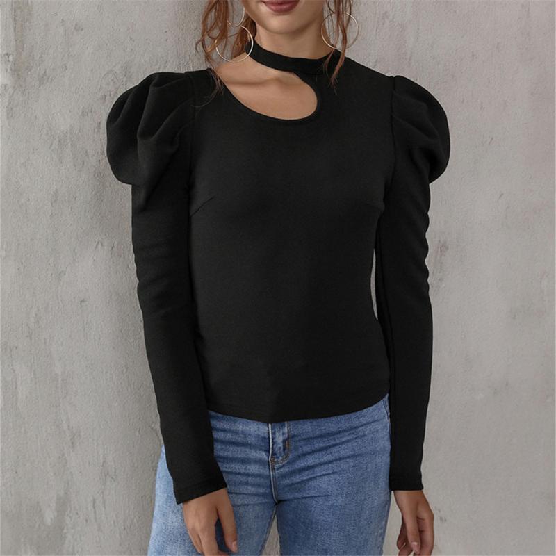 

Women's T-Shirt Fashion Women Causal Pullover Sexy Halter Puff Long Sleeve Slim Tops For Vacation Travelling Dating Party Pography, White