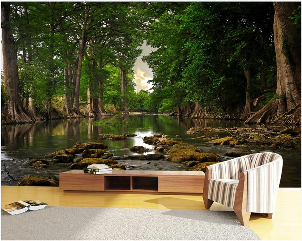 

3d wallpaper custom photo mural on the wall Forest trees river home decor 3d wall murals wallpaper for living room in rolls, Non-woven wallpaper