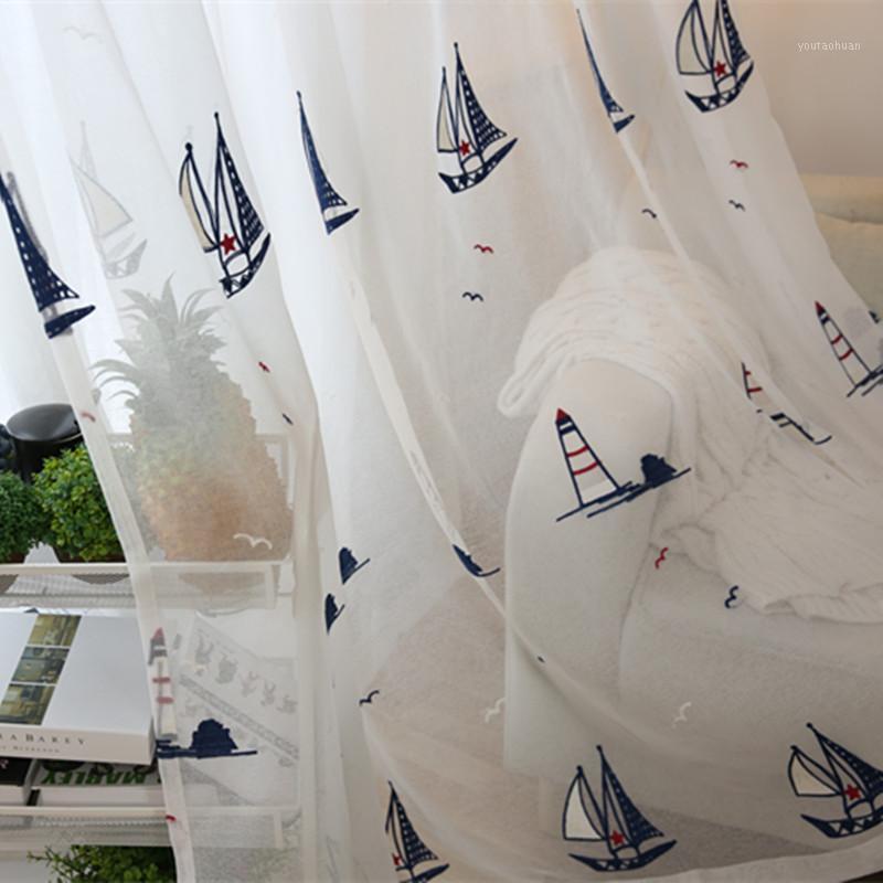 

Cartoon Curtain Kid Boy Room Bedroom Curtain for Living Room Sailing Boat Pattern Sheer Fabric Voile Tulle Drape T&225#401
