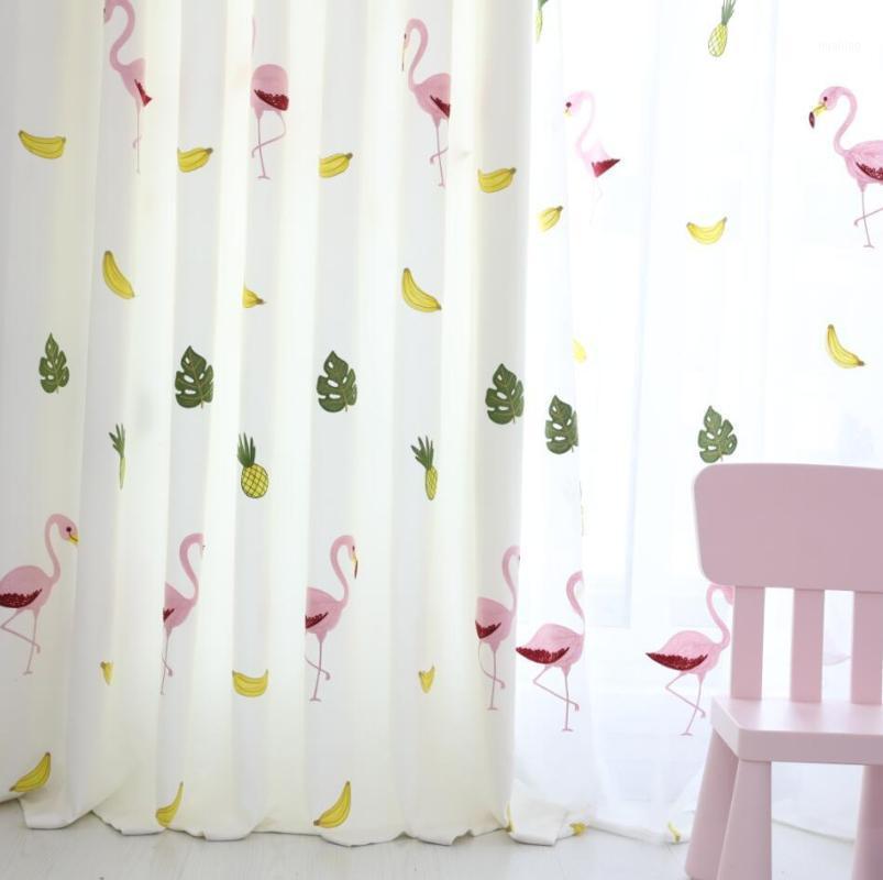 

Scandinavian Shade Finished Curtains Children's Thickened Flamingo Embroidered Curtains In Modern Bedroom Living Room1, Tulle