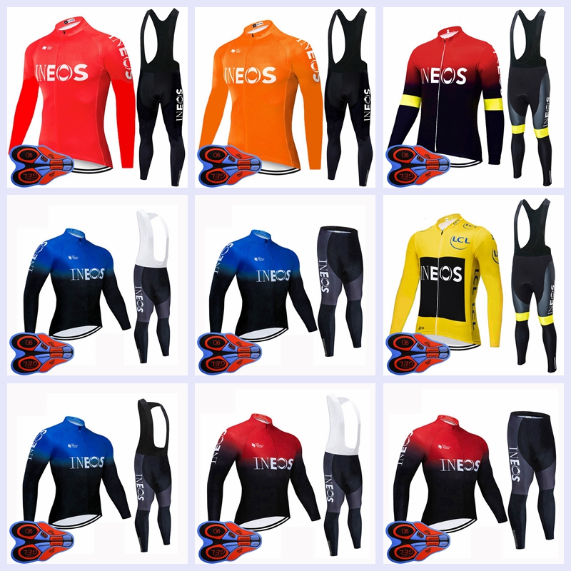 

New INEOS Team 2020 Men Cycling Jersey bib pants Set Breathable MTB Bicycle Clothing Long sleeve Mountain Bike outfits Ropa Ciclismo Y200724, Black;red