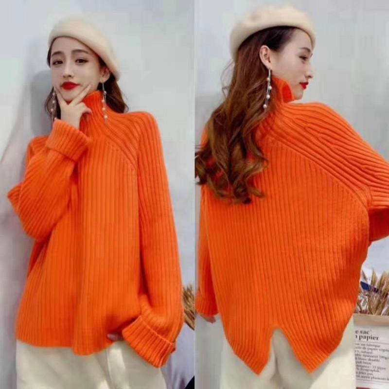 

2021 New Women' Autumn Winter Korean Style Knitwear Turtleneck Warm Pullover Solid Color Minimalist Elegant Sweater Y241, Zse