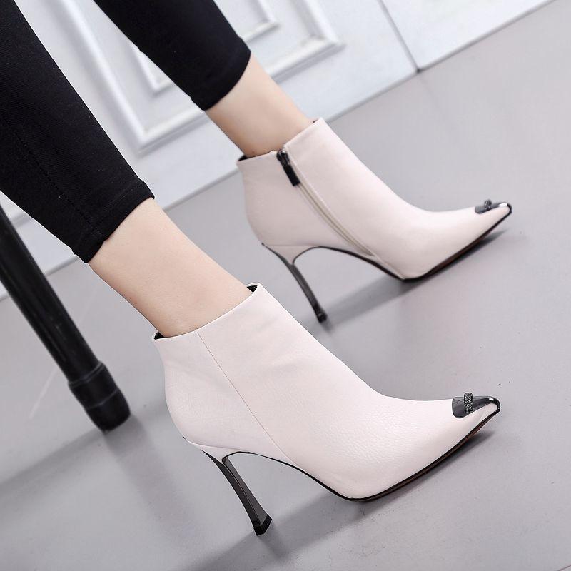 

Cresfimix female fashion high quality blue stiletto boots for autumn women casual winter black pu leather ankle boots a6405e