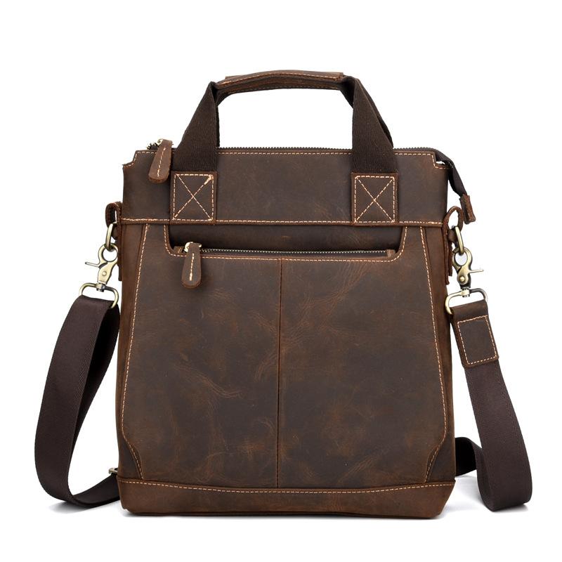

Crazy Horse Leather male Briefcase Famous design Retro Business Handbag Shoulder Messenger Bag male business totes Bag handbag, Dark coffee