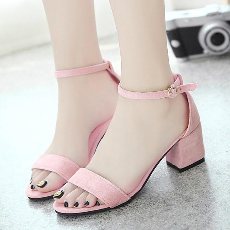 

2021 Sexy Women Sandals Women Pumps Suede Open Toe Ankle Strap Heels Sandals Square With Shoes High heels, Black