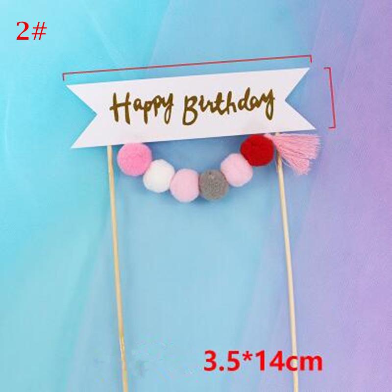 

Creative Pompon Ball Happy Birthday Garland Cake Topper Cupcake Flag Cake Decoration Wedding Birthday Party Christmas