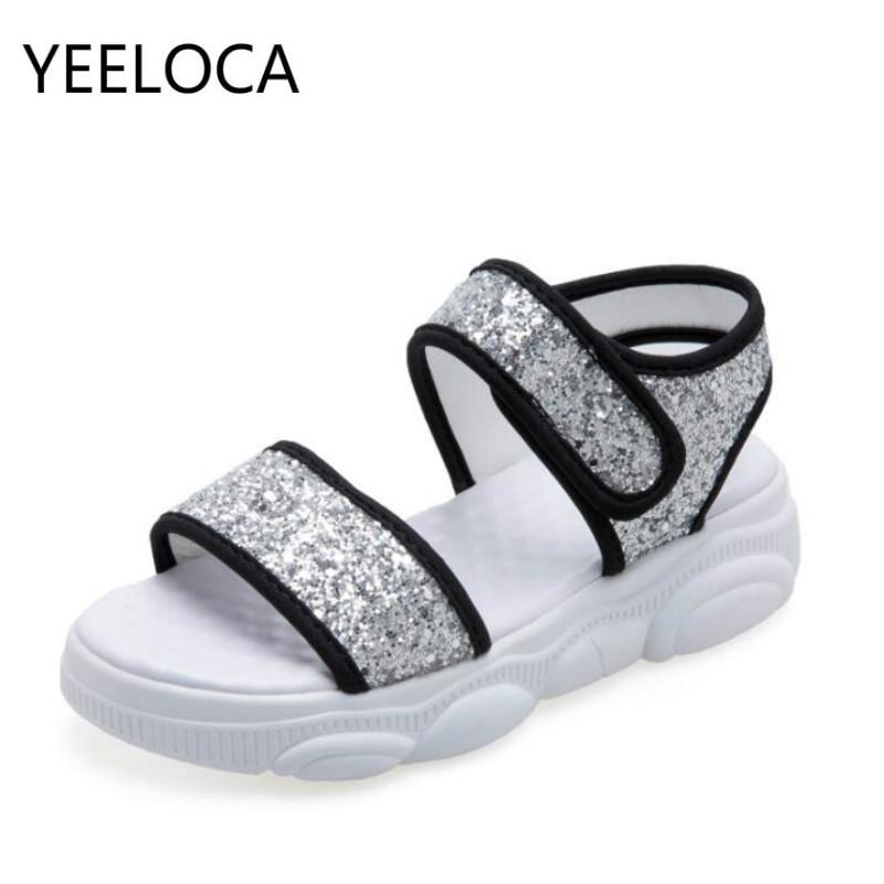 

YEELOCA Women Sandals Sequined Cloth Flats Wedge Platform Beach Sandals Women Fish Mouth Ladies Gladiator Shoes, Black