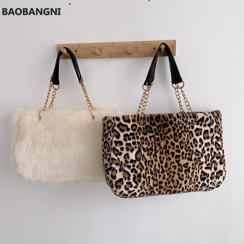 

Faux fur large capacity leopard crossbody bag women's winter plush shoulder Messenger bag ladies warm handbag girl, Beige