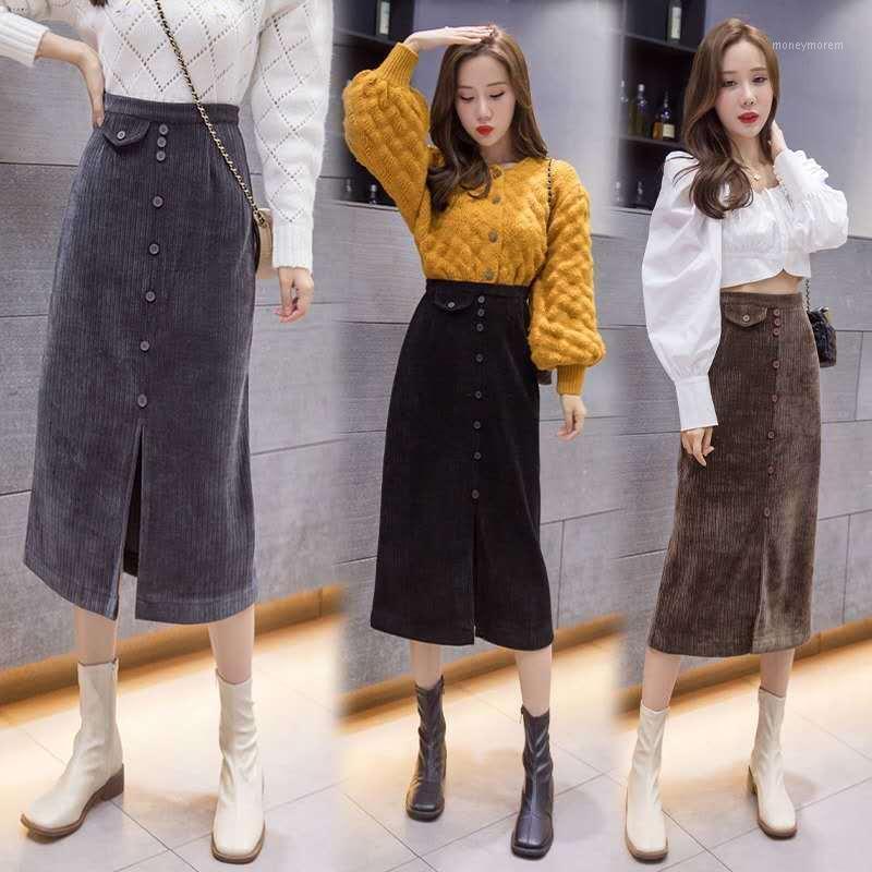 

2021 Spring and Autumn Fashion Streetwear Women Harajuku Korean High Waist Corduroy Skirts Ladies Long Skirt Y2771, Kafeise