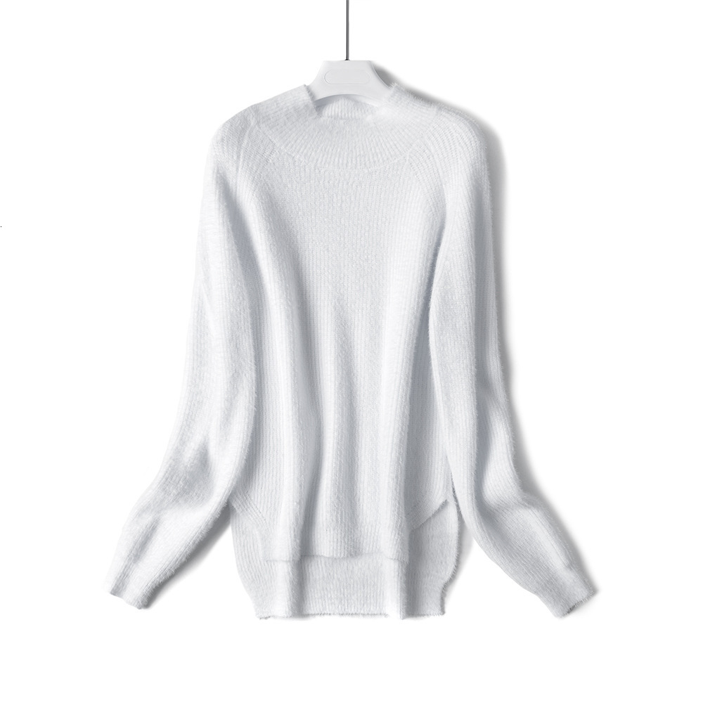 

2021 New Autumn Winter Oversize Thick Mink Cashmere Poullovers Women Batwing Sleeve Female Casual Warm Fur Sweater Jumper B6px, Black