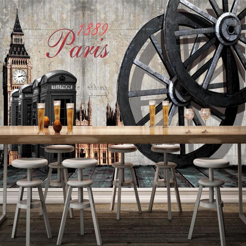 

Drop Shipping Custom Mural Nostalgic Retro England Brick Wall Wheel Phone Station Decoration Stereo Wallpaper Custom Mural1, As pic