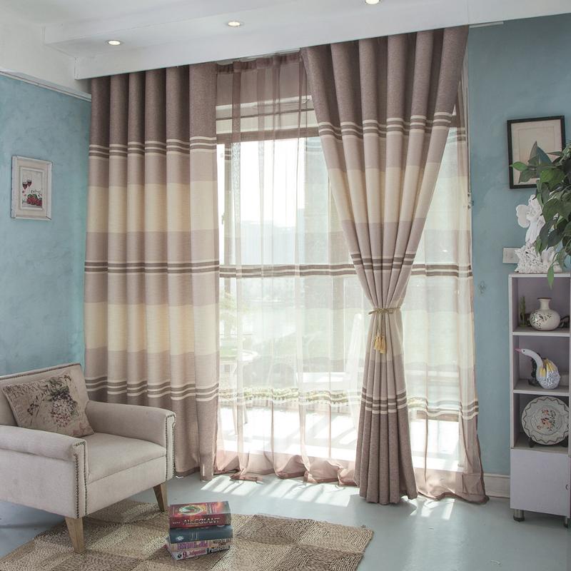 

High Quality Modern Blackout Curtains Striped Printed Window Curtains for Bedroom Living Room Children Panel, Coffee tulle