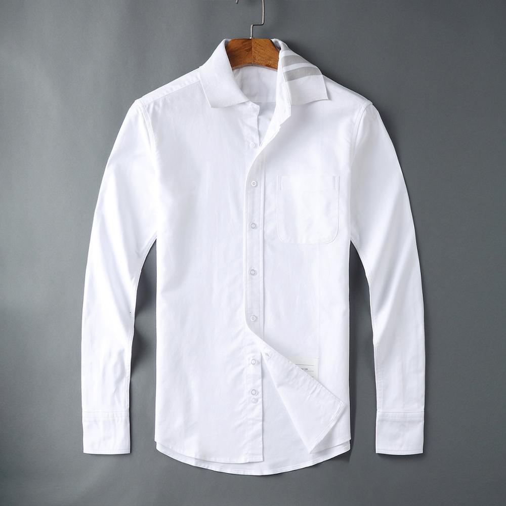 

2021 New 19ss Classic Grey Oxford Striped Cotton Pocket Shirts High Quality Long Sleeves Top 2xl # M53 PJOJ