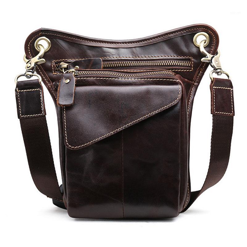 

Men's High Quality Oil wax Cowhide Drop Leg Bag Fanny Waist Belt Hip Bum Travel Riding Cross Body Messenger Shoulder Pack1, Sky blue