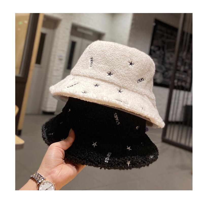 

Fashion Star Embroidery Winter Bucket Hat For Women Girl Solid Thickened Soft Warm Fishing Cap Outdoor Vacation Hat Cap Lady, Black