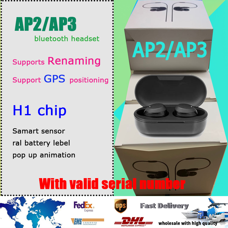 

Free ship AP3 pro AP2 H1 Chip Wireless Charging Generation 3 Sensor rename Bluetooth Headphones auto paring Earphones with pop up windownes, White with valid serial