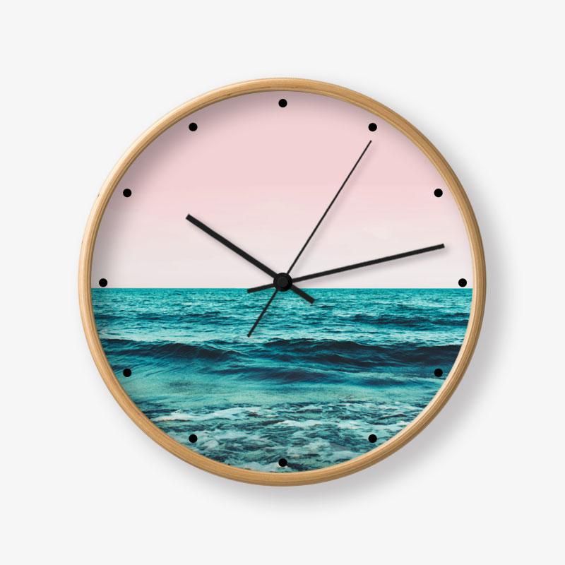 

Creative landscape art wood ocean wall clock Brief refreshing sea wall clock home decoration