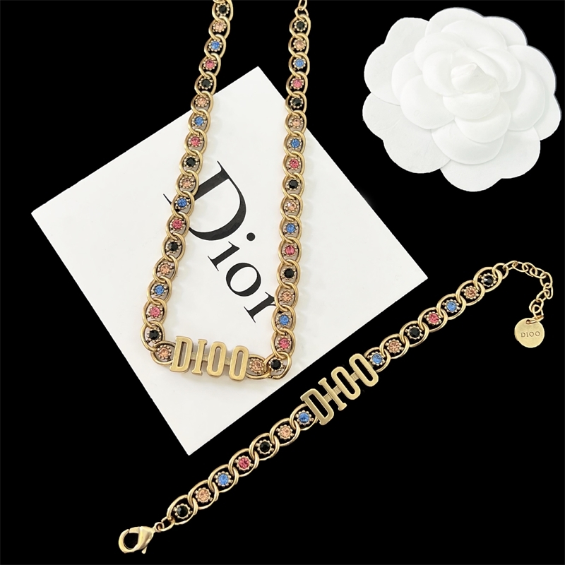 

d / Di Home Color Diamond Strength Chain Necklace Women's Cd Letter Rainbow Necklace Net Red High Version Bracelet Trend
