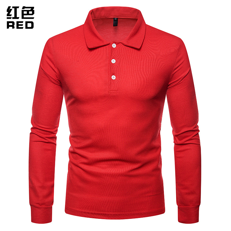 

Men's Fall/Winter Solid Color Lapel Slim Neckline Buttoned Long Sleeve Large Size Fashion T-Shirt POLO Shirt, White;black