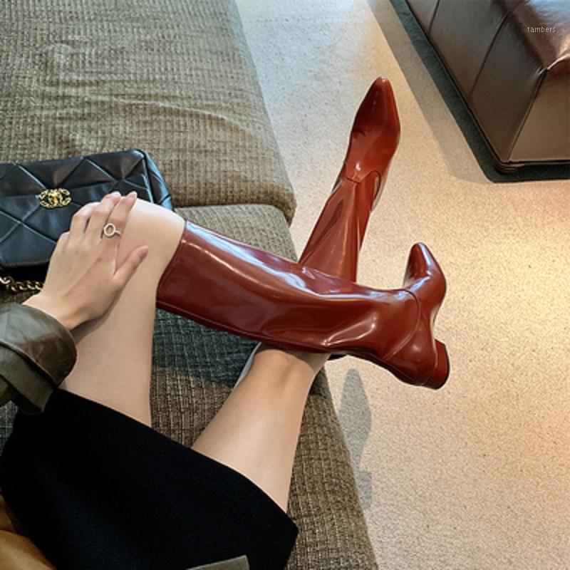 

Women's knee-length knight boots 2021 new autumn and winter flat high boots pointed temperament high1, Black