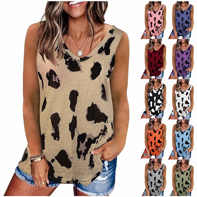 cross-border hot style women's clothing summer new hot style spotted print v-neck top loose t-shirt vest 199w#