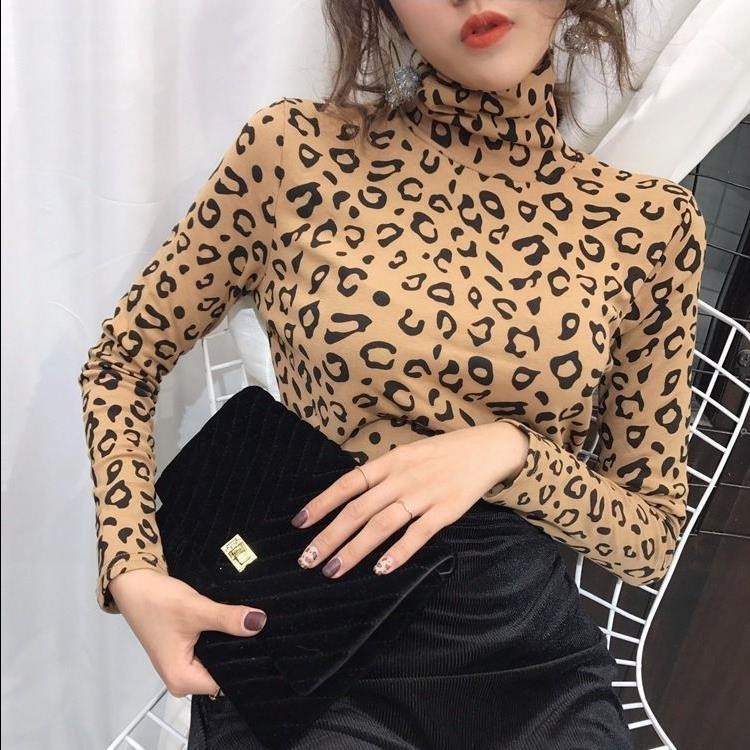 

2021 New T-shirt Korean autumn and winter new Slim long-sleeved plus velvet thick high-necked shirt women PXFT, Black
