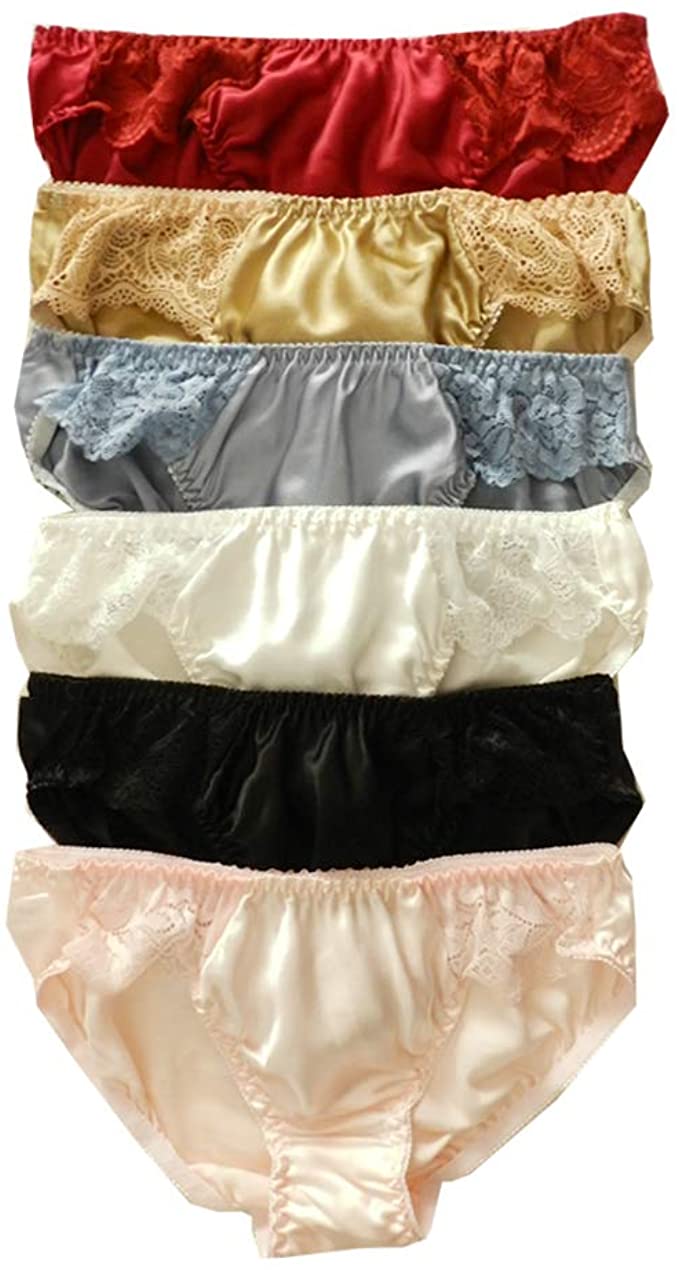 

Yavorrs 6pcs 100% Silk Women' Bikinis Panties Lace Underwear Size  M L XL, Multi