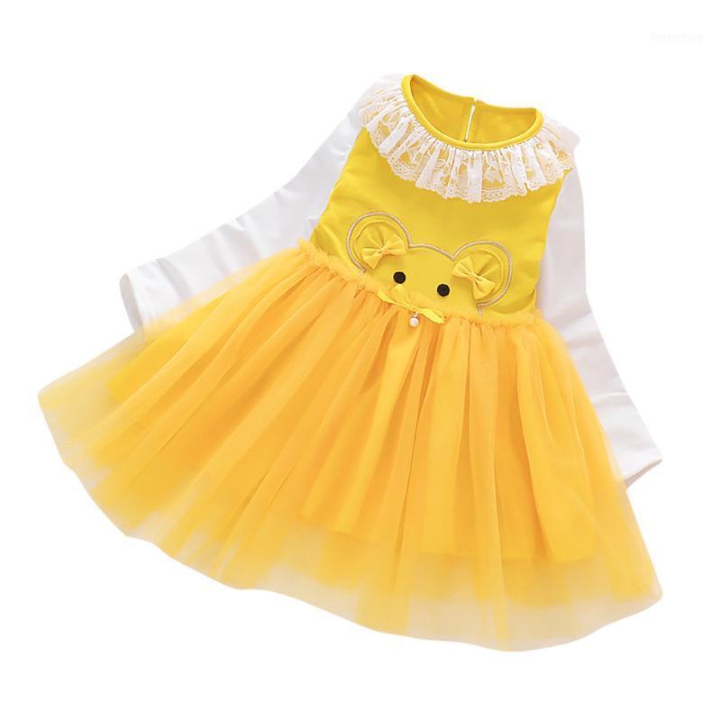 

Girl Princess Dress Long Sleeves Lace Round Collar Pure Color Cartoon Dress Mesh cute Daily Casual Jupes pour filles1, Hot pink