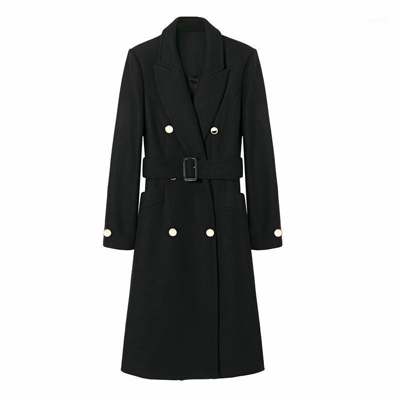 

Winter Elegant Wool Woolen Coat Blend Women New Style Black Long Coats Vintage Minimalist Cashmere Overcoat Oversize 20201