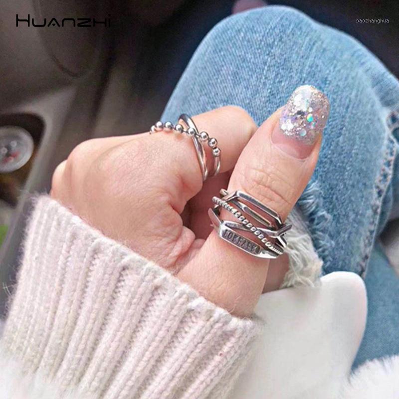 

Cluster Rings HUANZHI 2022 Hip Hop Multi-layer Hollow Letter Opening Silver Metal Finger For Women Men Girls Party Punk Jewelry Gift, Golden;silver