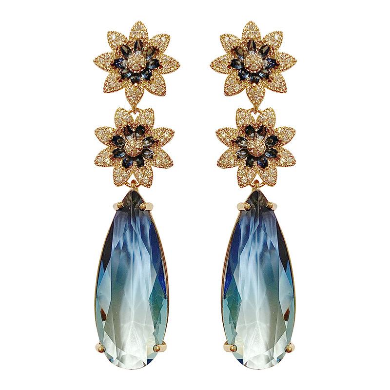 

Dazz Delicate Water Drop Flower Long Dangle Earrings Zircon Gold Jewelry Women Banquet African Holiday Dress Fashion Accessories