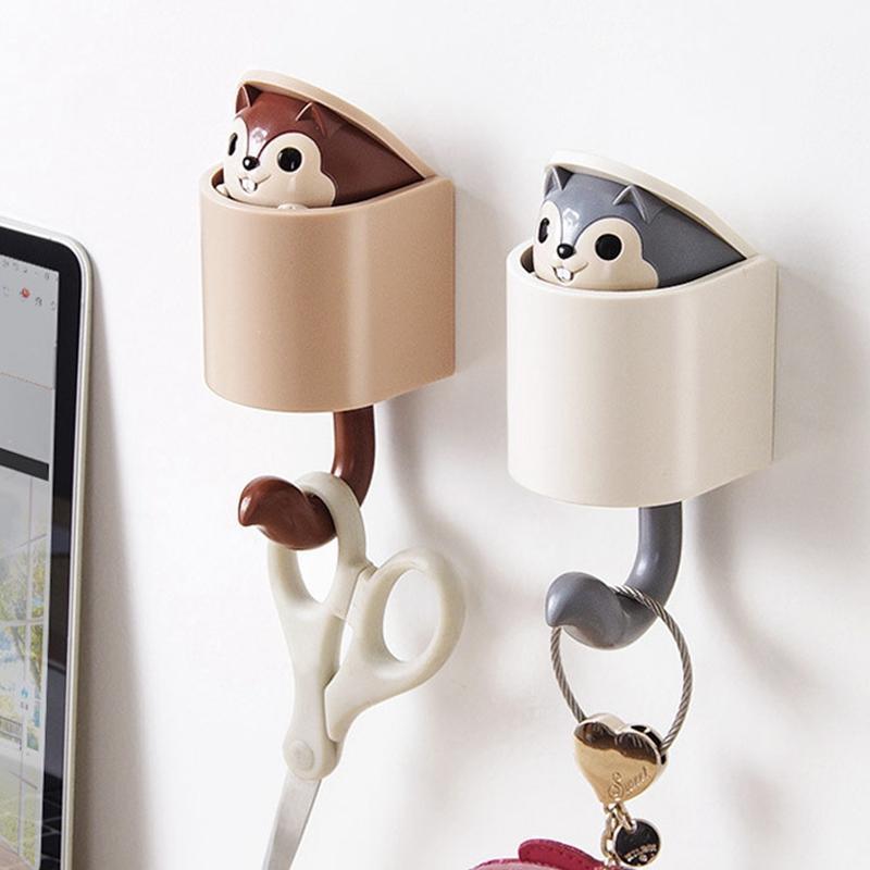 

Cute Squirrel Wall Key Hook Room Door Key Holder Wall wardrobe strong Sticky hanging Clothes Rack Hooks Door Hanger1
