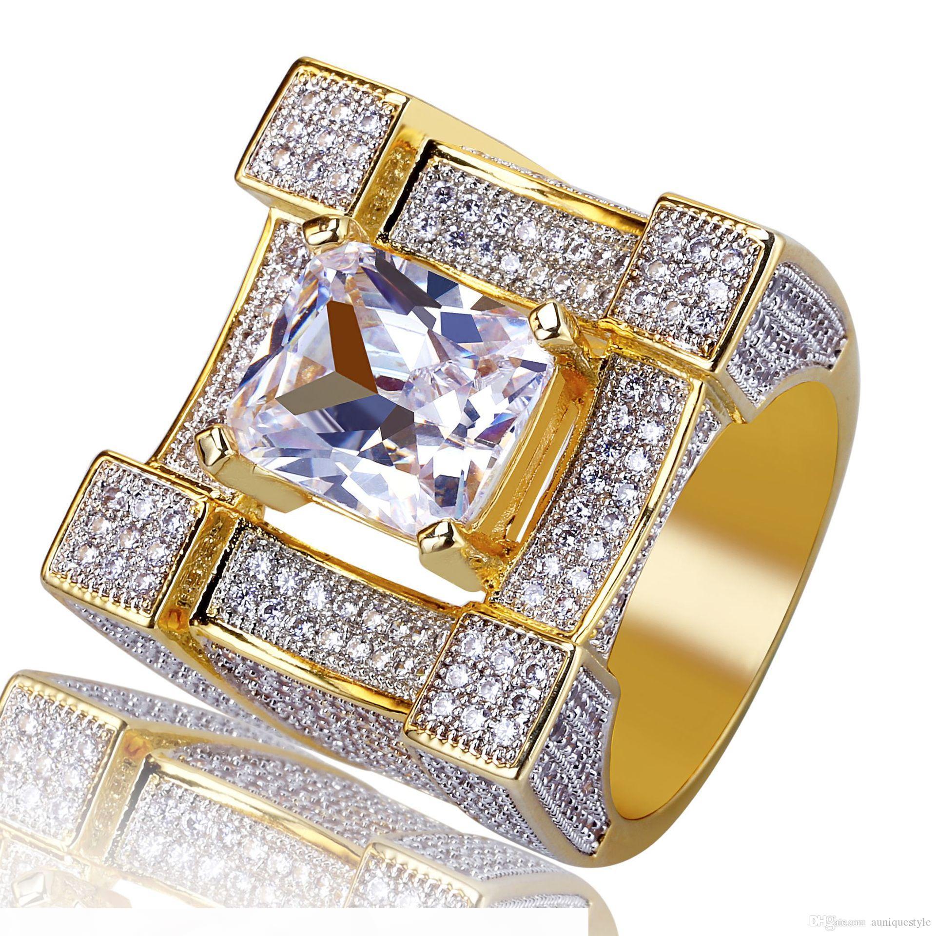 

Hip Hop Jewelry Mens Gold Rings Iced Out Micro Paved CZ Finger Ring Luxury Diamond Bling Love Ring Pandora Style Charms Wedding Accessories