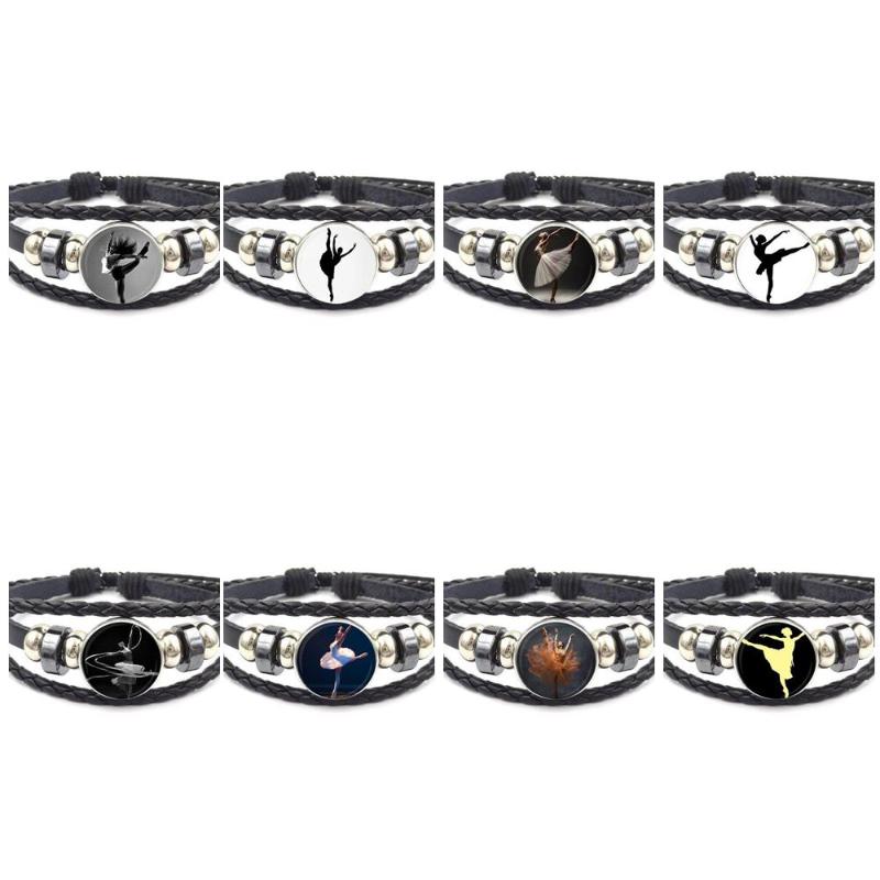 

EJ Glaze For Kids Beads Fashion Jewelry Steampunk Women Gift Black Leather Bracelet Bangle Ballerina Dancing