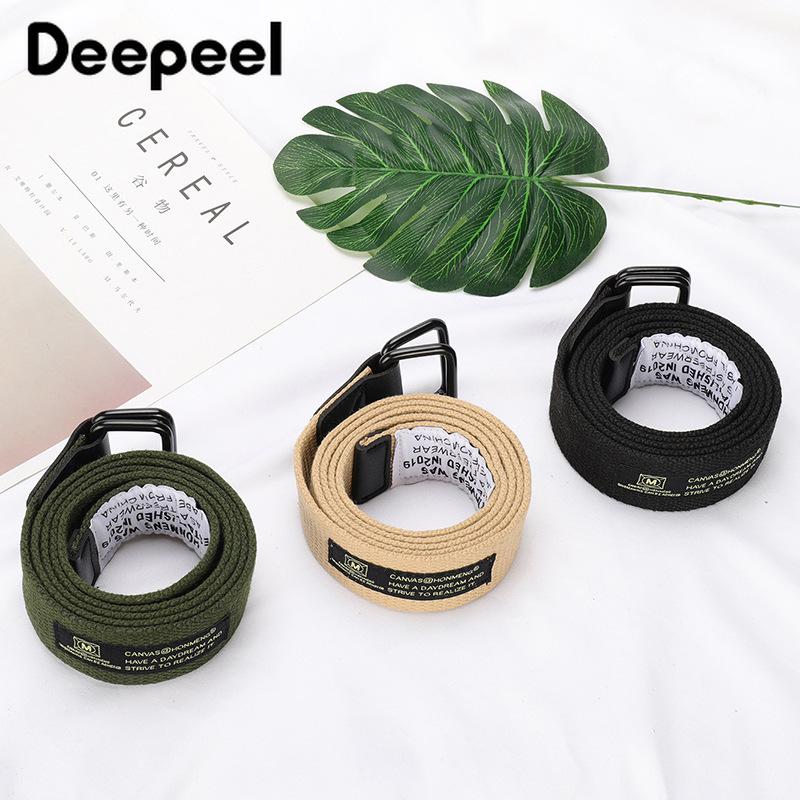

Deepeel 1pc 3.8cm*130cm Unisex Canvas Wide Belt Simple Smooth Buckle Student Leisure Waistband Youth Clothing Accesories YB697, Black